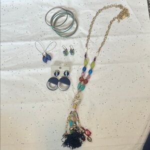 Chico's Multicolor Beaded Tassel Necklace with Navy Tassel Bundle